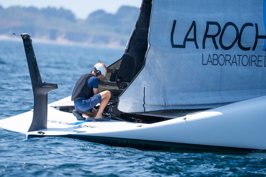 La Roche Posay Racing Team on the water during America's Cup recon. Photo: Pierre Bouras/America's Cup