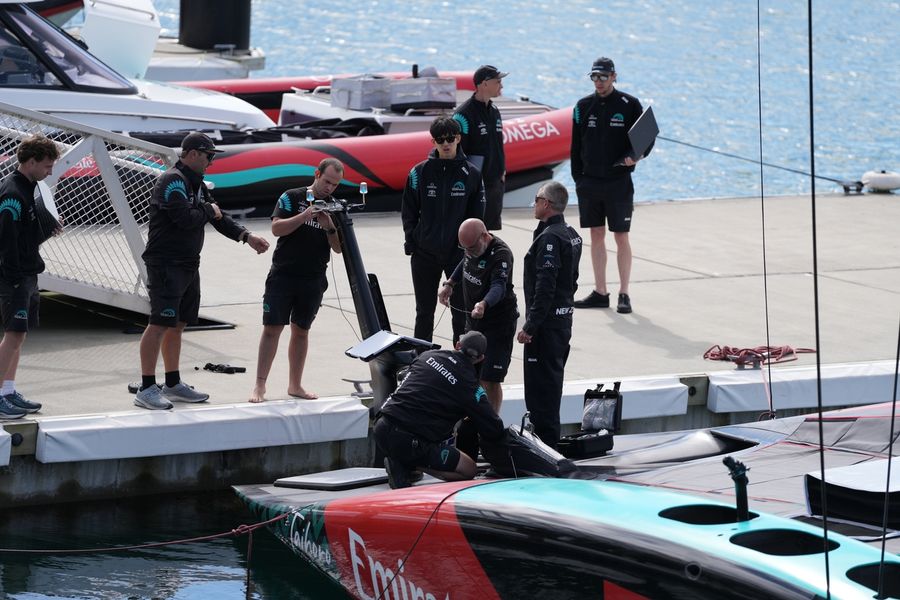 Taihoro slices through Auckland's chop as Emirates Team New Zealand puts in another day of hard training, 6 October 2026. Photo: Sam Thom/America's Cup