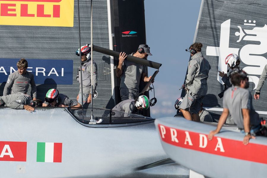 Luna Rossa Team back in Cagliari for AC38 recon despite tricky weather. Photo: Ivo Rovira/America's Cup