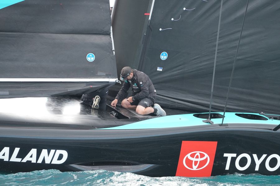 Taihoro, Emirates Team New Zealand's AC75, out on recon during Day 26 of the America's Cup campaign, 7 October 2026. Photo: Sam Thom / America's Cup