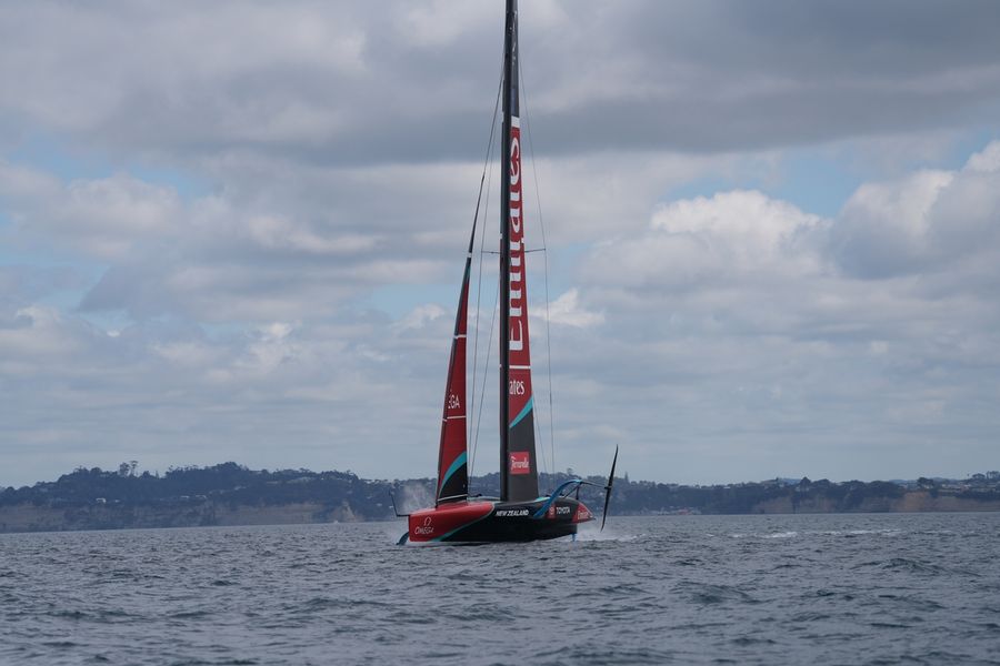 Emirates Team New Zealand puts Taihoro through its paces on day 29 of America's Cup recon, 14 October 2026.