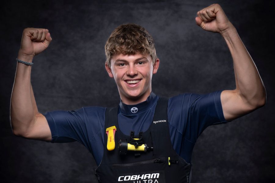 Trimmer Sam Webb from the Cobham Ultra GB2 crew pictured at the Louis Vuitton 38th America's Cup Preliminary Regatta in Naples, 23 September 2026.