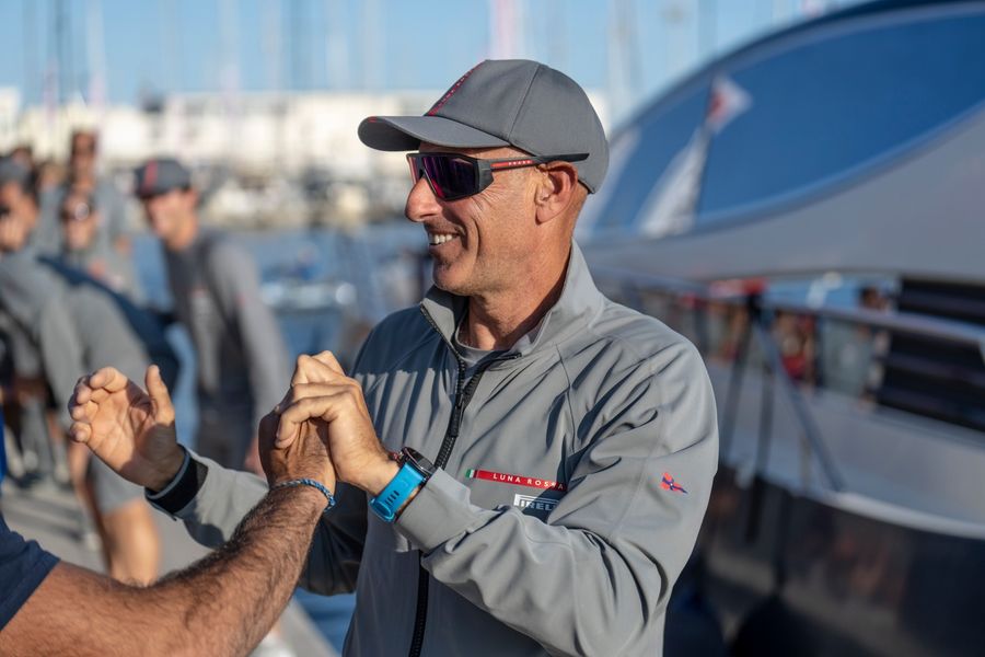 Francesco Bruni of Luna Rossa Team at the prizegiving for Race Day 3 of the Louis Vuitton 38th America's Cup Preliminary Regatta in Sardinia, May 2026.