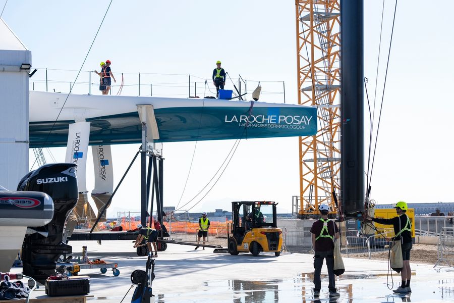 La Roche-Posay Racing Team puts their rig through its paces during America's Cup recon. Photo: Pierre Bouras/America's Cup