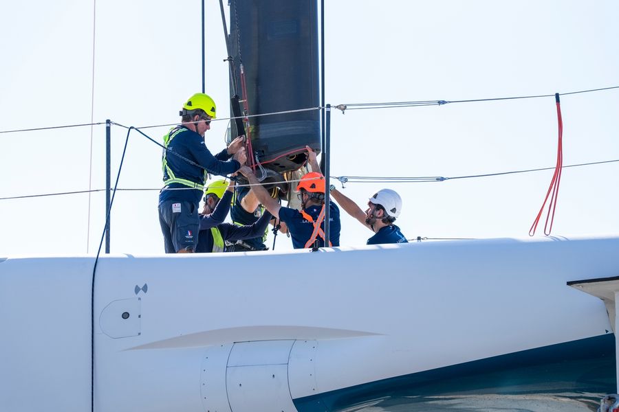 La Roche-Posay Racing Team puts their rig through its paces during America's Cup recon. Photo: Pierre Bouras/America's Cup