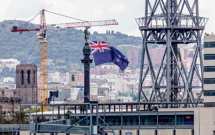 Emirates Team New Zealand sail their AC75 ‘Taihoro’ in Barcelona, Spain