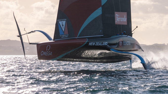 Team NZ puts Taihoro through its paces on the Gulf, topping speeds of 50 knots.