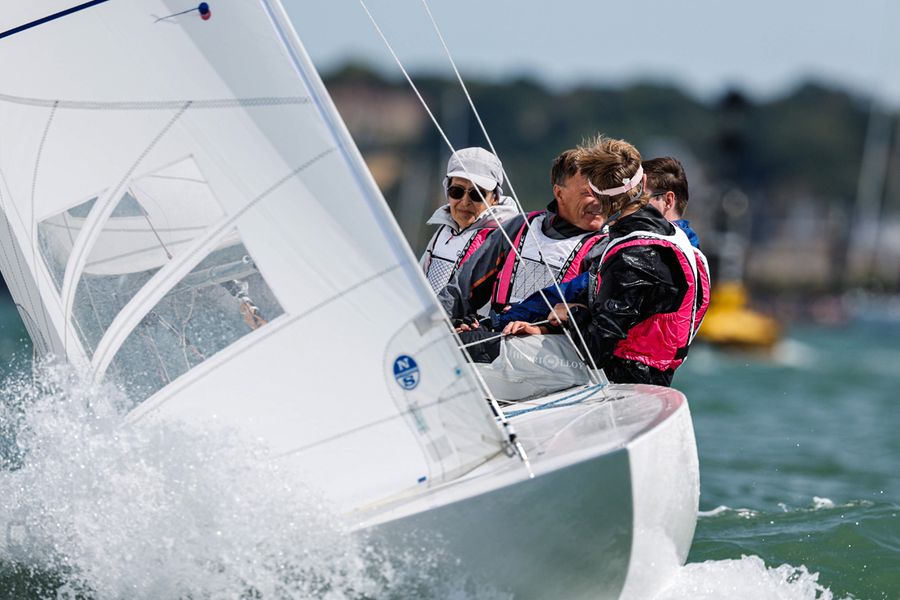 Gavia Wilkinson-Cox sailing her Dragon, Jerboa, at Cowes Week.