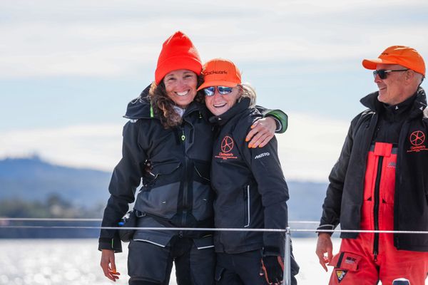 Harvey (right) pictured after completing the 2024 Sydney Hobart.