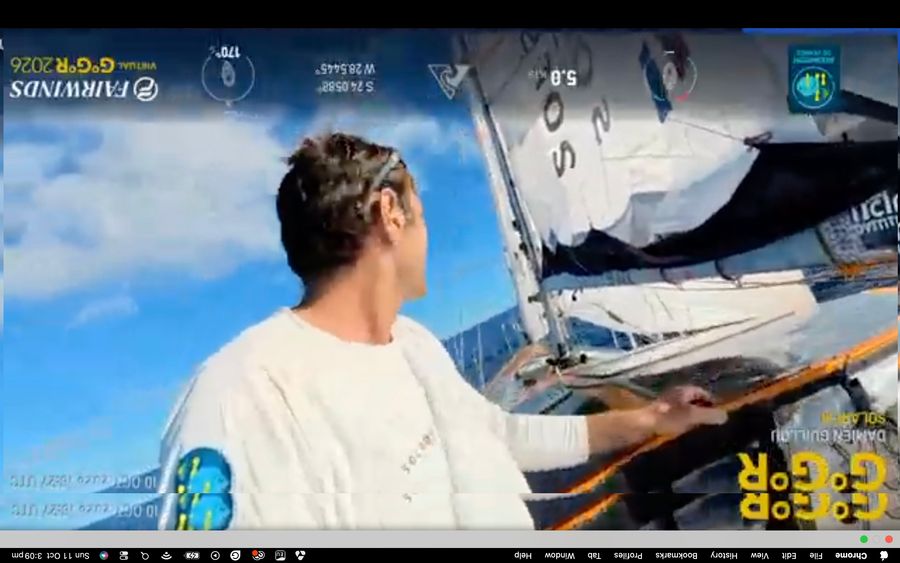 Damien Guillou's Trindade pause is over, having taken a day behind the island to recuperate from the race. 