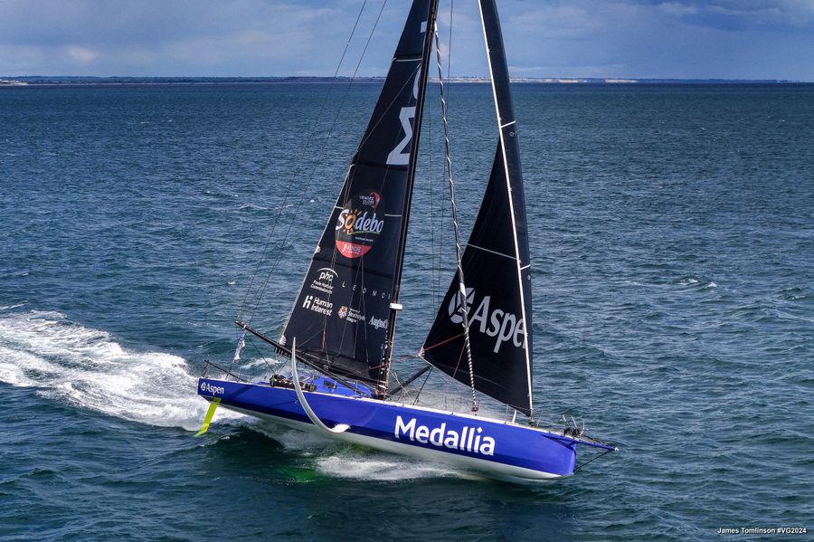 Medallia skipper Pip Hare (GBR) is photographed training on February 10, 2024 off unknown - Photo credit: James Tomlinson
