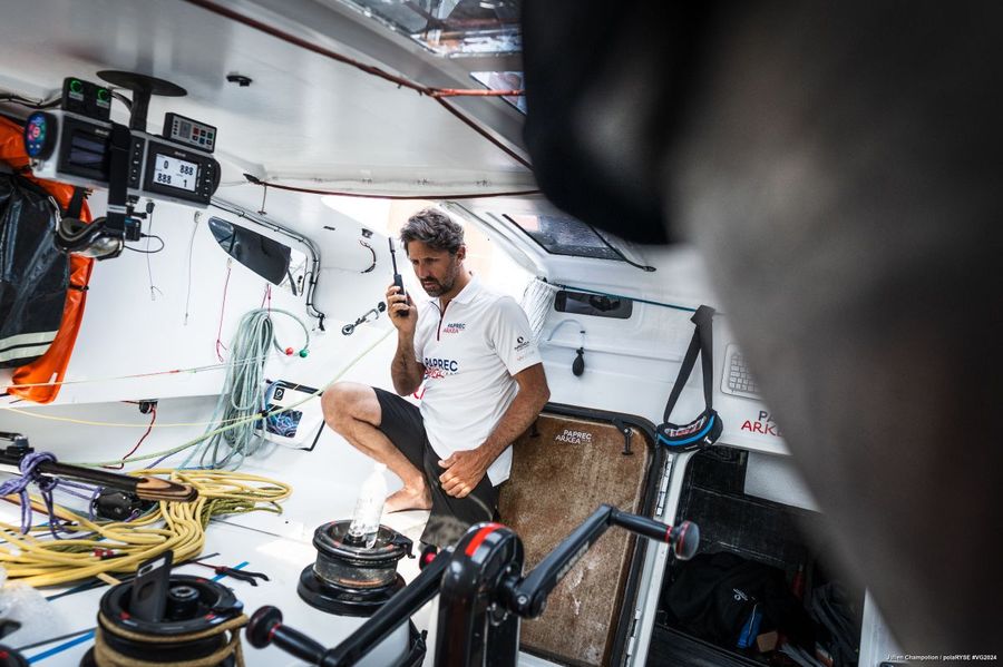 Paprec Arkéa skipper Yoann Richomme (FRA) is pictured on May 26, 2024 off Lorient, France