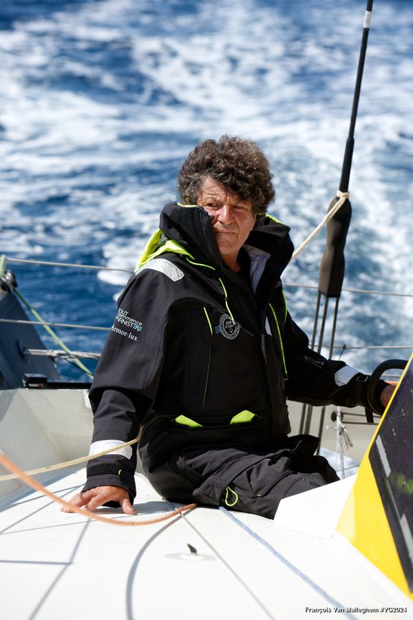 Tout Commence en Finistère - Armor Lux skipper Jean le Cam (FRA) is pictured on August 1, 2024 off Port-La-Forêt, France. Photo Credit: François Van Malleghem)