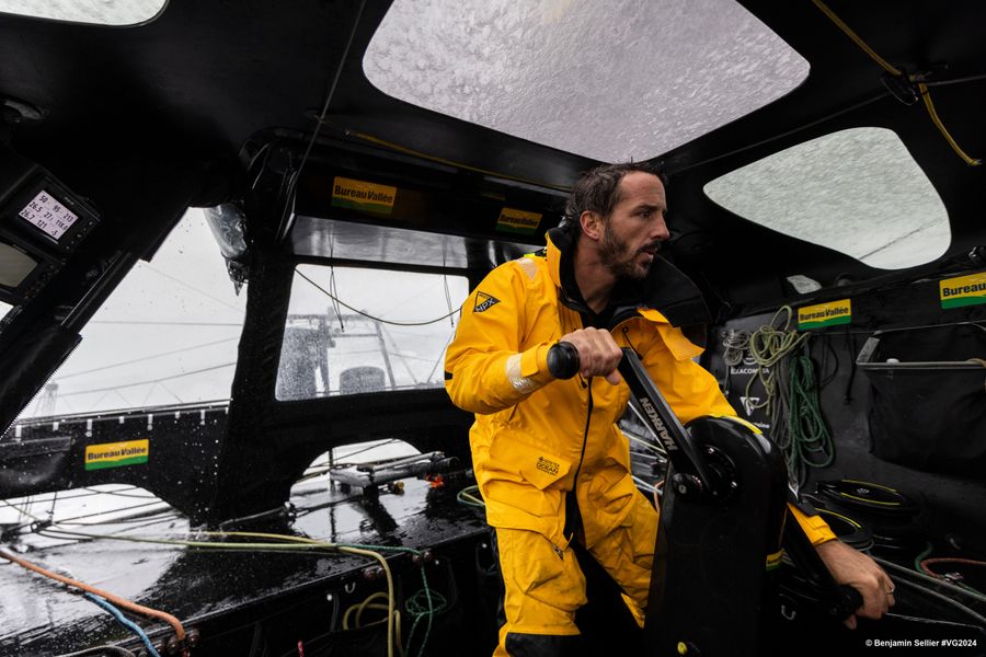 Bureau Vallée skipper Louis Burton (FRA) is pictured on September 2, 2024 in Saint-Malo, France. Photo credit: Benjamin Sellier
