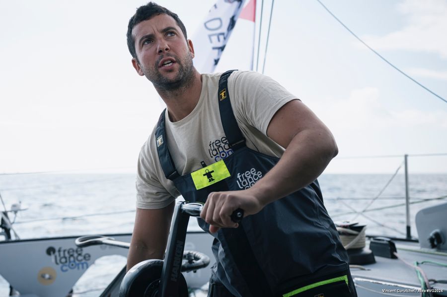 Freelance.com skipper Guirec Soudée (FRA) is pictured onboard training for the slo sailing race Vendee Globe, on September 24, 2024 off Concarneau, France - Photo Credit: Vincent Curutchet / Alea