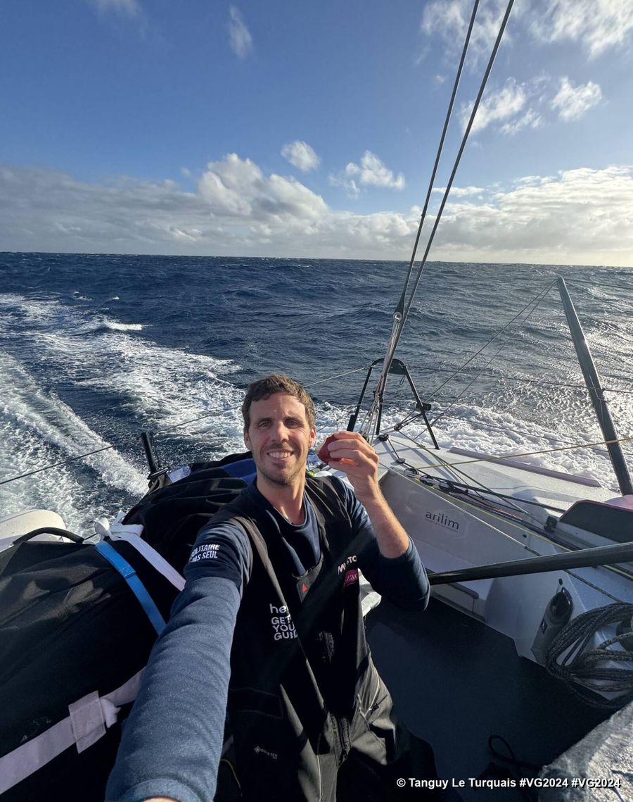 Photo sent from the boat Lazare during the Vendee Globe sailing race on November 12, 2024. Photo credit: skipper Tanguy Le Turquais