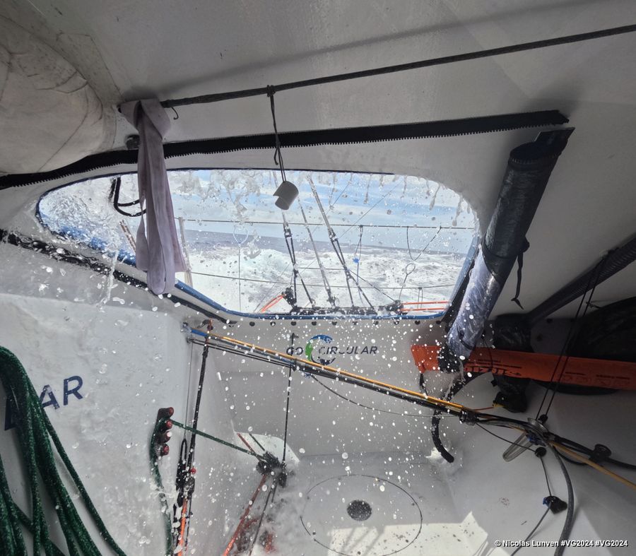 Water, water everywhere!<br />Photo sent from the boat HOLCIM - PRB during the Vendee Globe sailing race on November 26, 2024. Photo credit: skipper Nicolas Lunven
