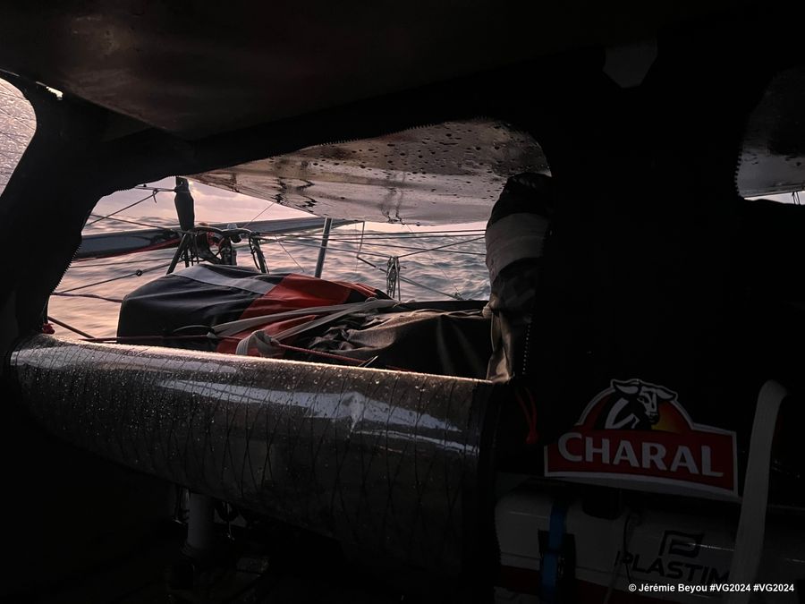 Photo sent from the boat Charal during the Vendee Globe sailing race on November 30, 2024. Photo credit: skipper Jérémie Beyou