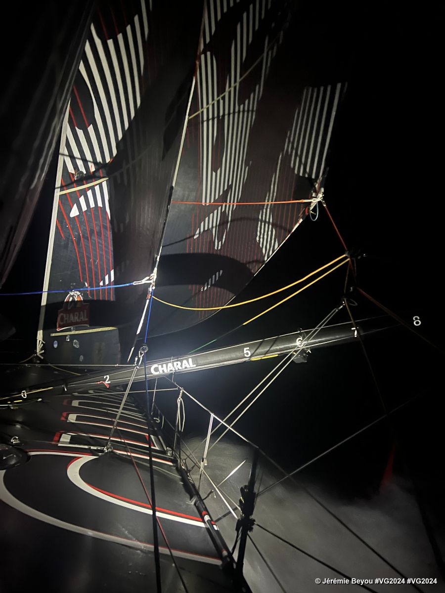 Photo sent from the boat Charal during the Vendee Globe sailing race on December 02, 2024. Photo credit: skipper Jérémie Beyou