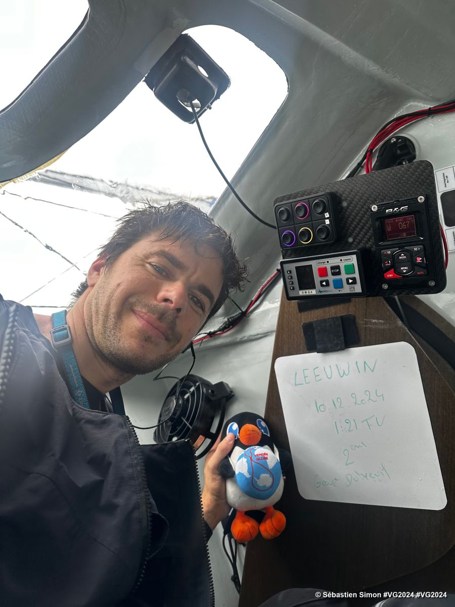 Photo sent from the boat Groupe Dubreuil during the Vendee Globe sailing race on December 10, 2024. Photo credit: skipper Sébastien Simon