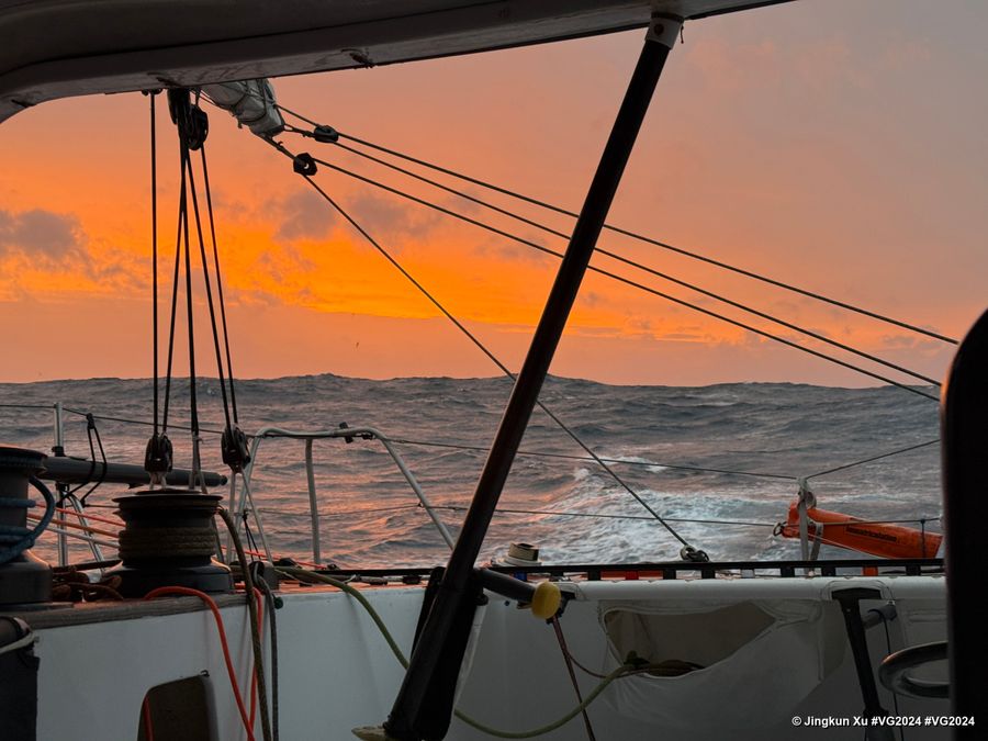 Photo sent from the boat Singchain Team Haikou during the Vendee Globe sailing race on December 11, 2024. Photo credit: skipper Jingkun Xu