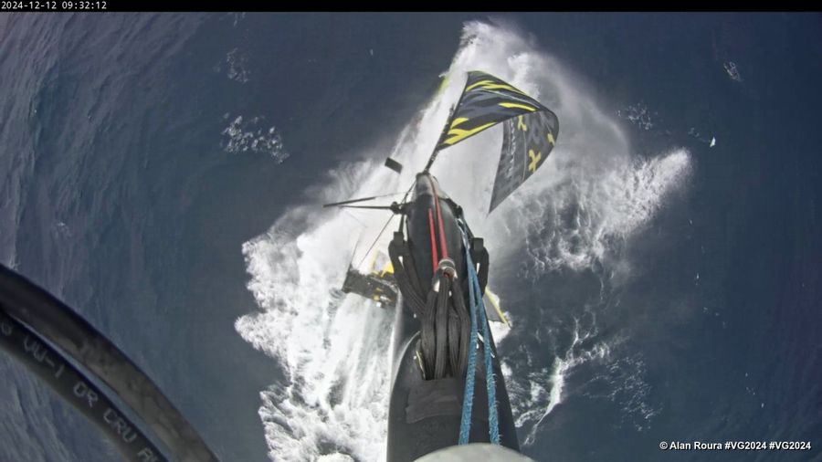 Photo sent from the boat Hublot during the Vendee Globe sailing race on December 12, 2024. Photo credit: skipper Alan Roura