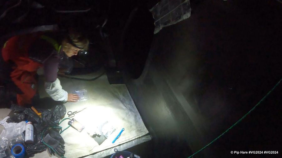 Photo sent from the boat Medallia during the Vendee Globe sailing race on December 12, 2024. Photo credit: skipper Pip Hare. works