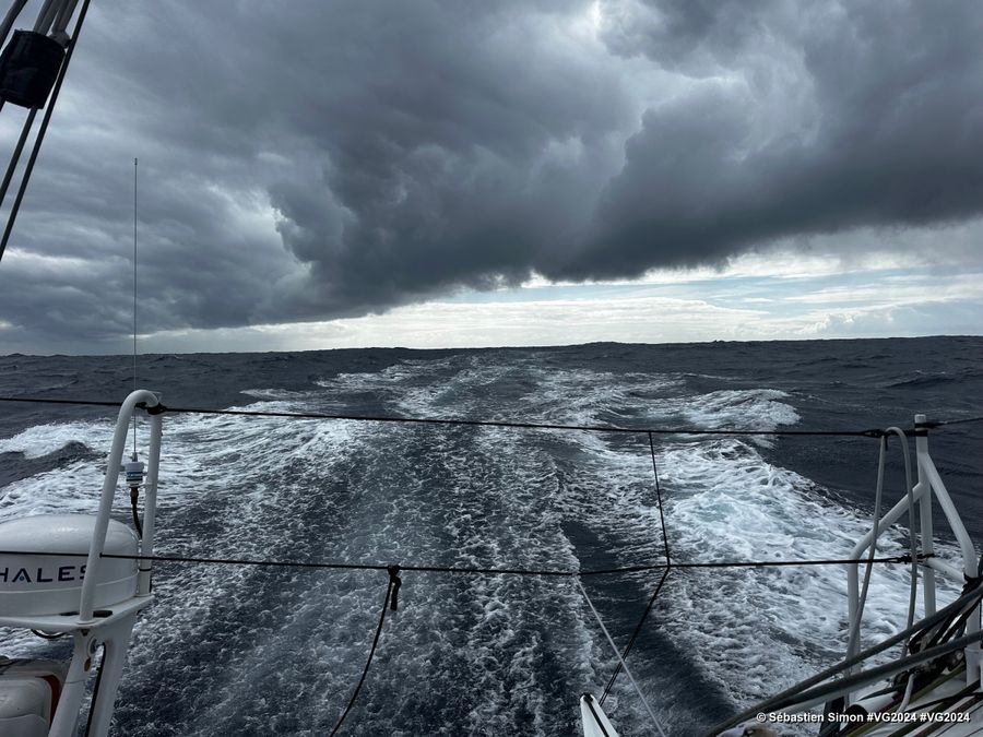 Photo sent from the boat Groupe Dubreuil during the Vendee Globe sailing race on December 13, 2024. Photo credit: skipper Sébastien Simon