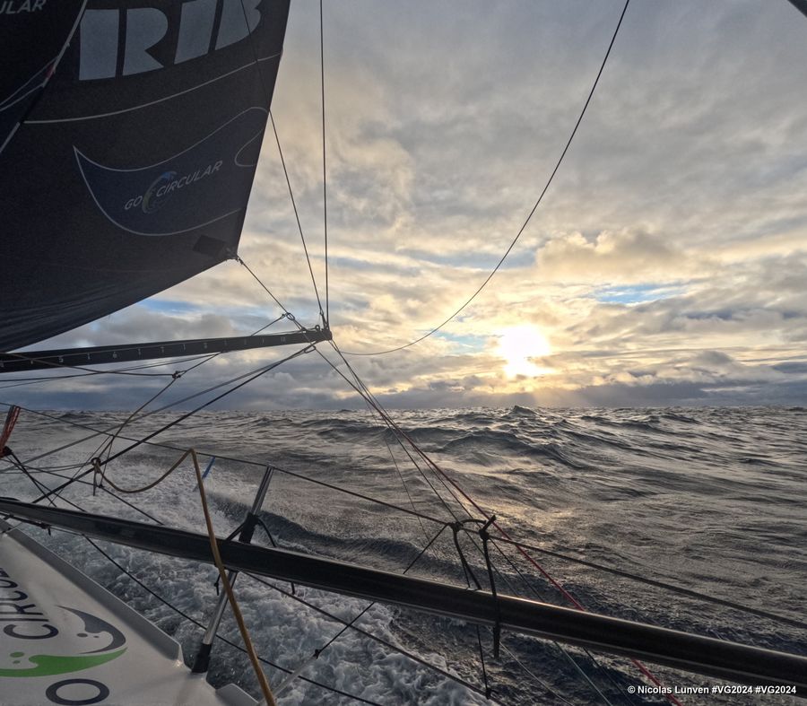 Photo sent from the boat HOLCIM - PRB during the Vendee Globe sailing race on December 13, 2024. Photo credit: skipper Nicolas Lunven