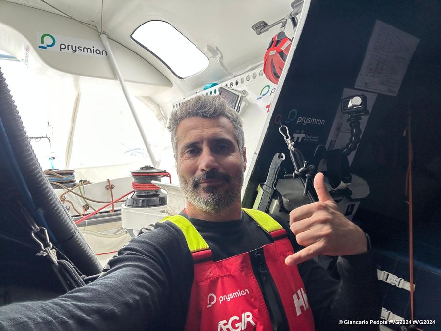 Photo sent from the boat Prysmian during the Vendee Globe sailing race on December 17, 2024. (Photo by skipper Giancarlo Pedote. Crossing the line in the sand to be under Australia's Cape Leeuwin.