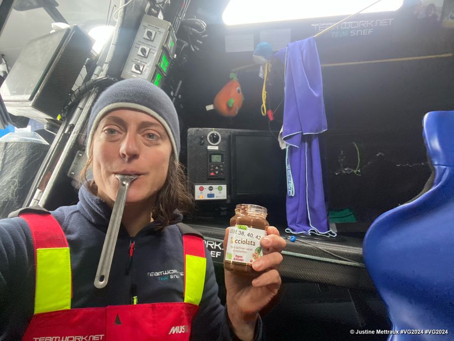 Photo sent from the boat TeamWork - Team Snef during the Vendee Globe sailing race on December 18, 2024. Photo credit: skipper Justine Mettraux). Food!