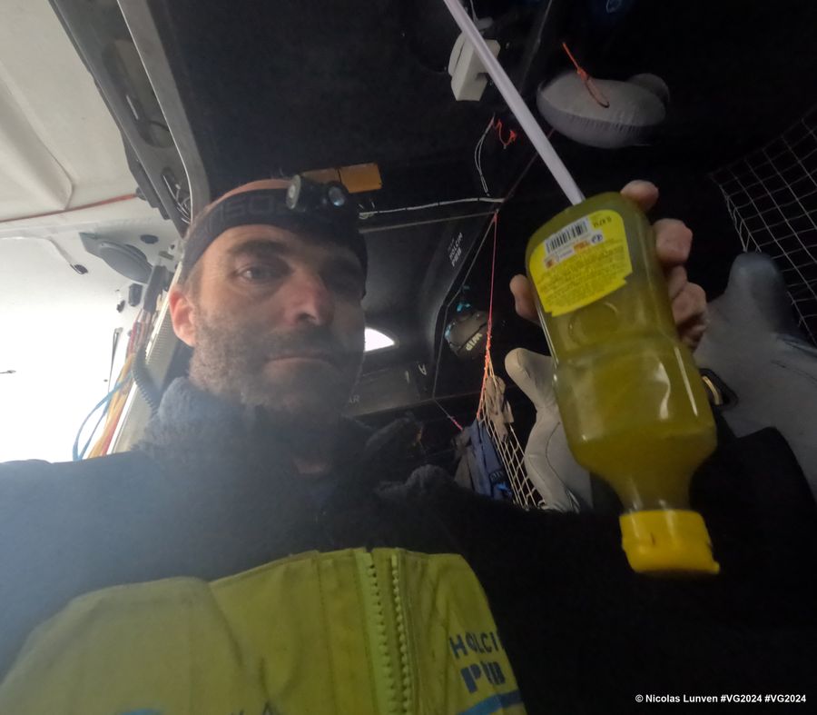 Photo sent from the boat HOLCIM - PRB during the Vendee Globe sailing race on December 18, 2024. Photo credit: skipper Nicolas Lunven). More food!