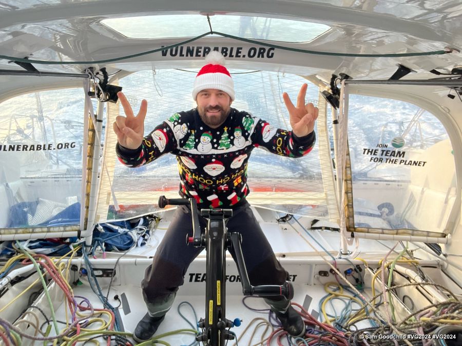 Photo sent from the boat VULNERABLE SG during the Vendee Globe sailing race on December 24, 2024. Photo credit: skipper Sam Goodchild. Christmas