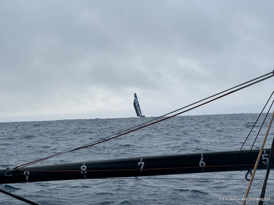 Photo sent from the boat STAND AS ONE - Altavia during the Vendee Globe sailing race on December 25, 2024. Photo credit: skipper Eric Bellion Freelance.com skipper Guirec Soudée (FRA) in sight