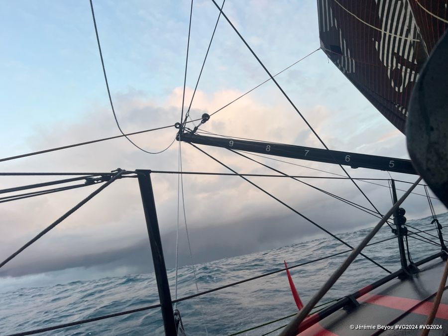 Photo sent from the boat Charal during the Vendee Globe sailing race on December 26, 2024. Photo credit: skipper Jérémie Beyou