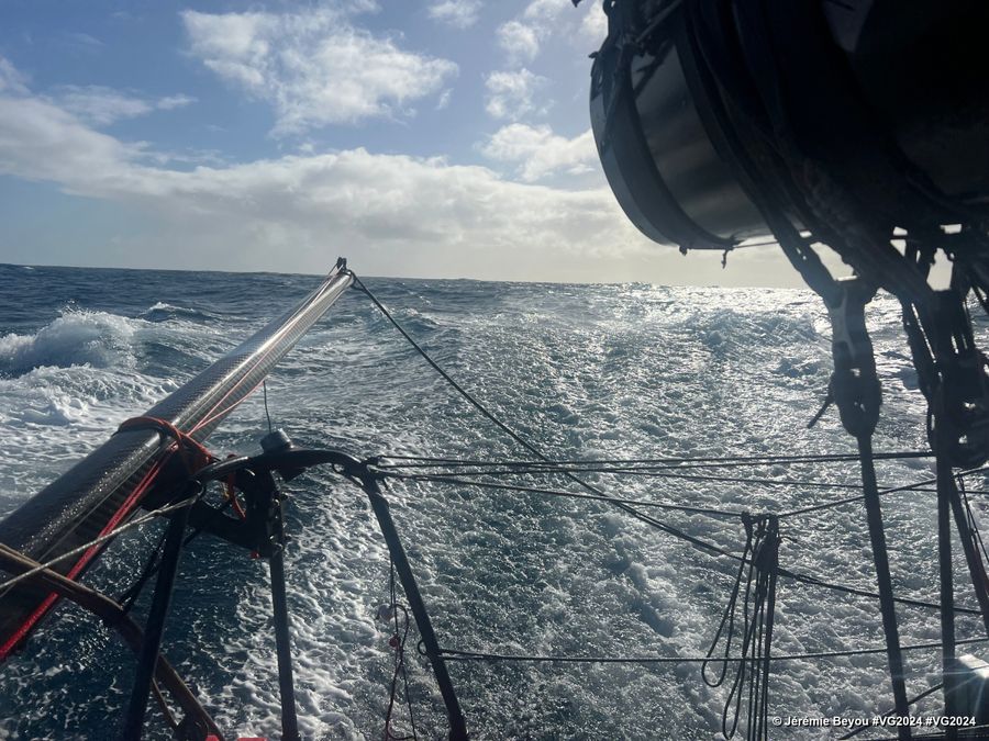 Photo sent from the boat Charal during the Vendee Globe sailing race on December 27, 2024. Photo credit: skipper Jérémie Beyou