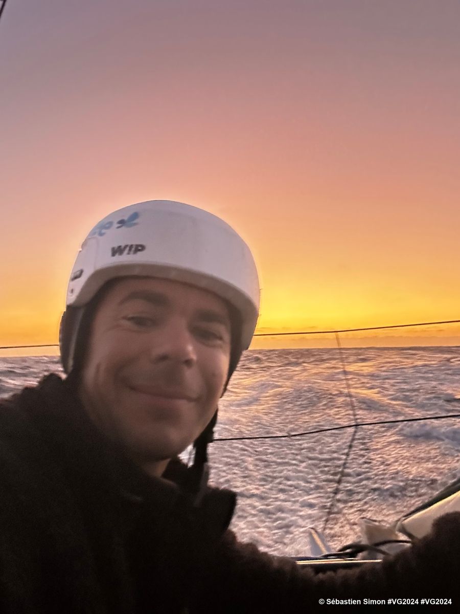 Photo sent from the boat Groupe Dubreuil during the Vendee Globe sailing race on December 28, 2024. Photo credit: skipper Sébastien Simon