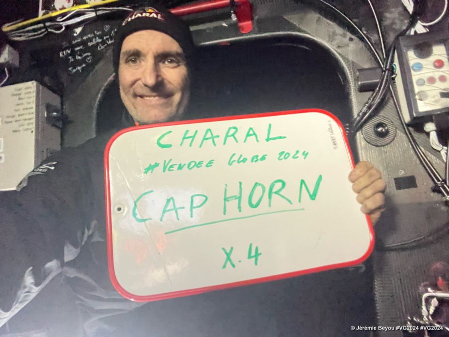 Photo sent from the boat Charal during the Vendee Globe sailing race on December 28, 2024. Photo credit: skipper Jérémie Beyou. Cape Horn