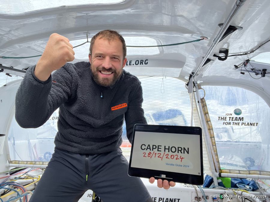 Photo sent from the boat VULNERABLE SG during the Vendee Globe sailing race on December 28, 2024. Photo credit: skipper Sam Goodchild. Rounding Cape Horn on 28 December 2024.