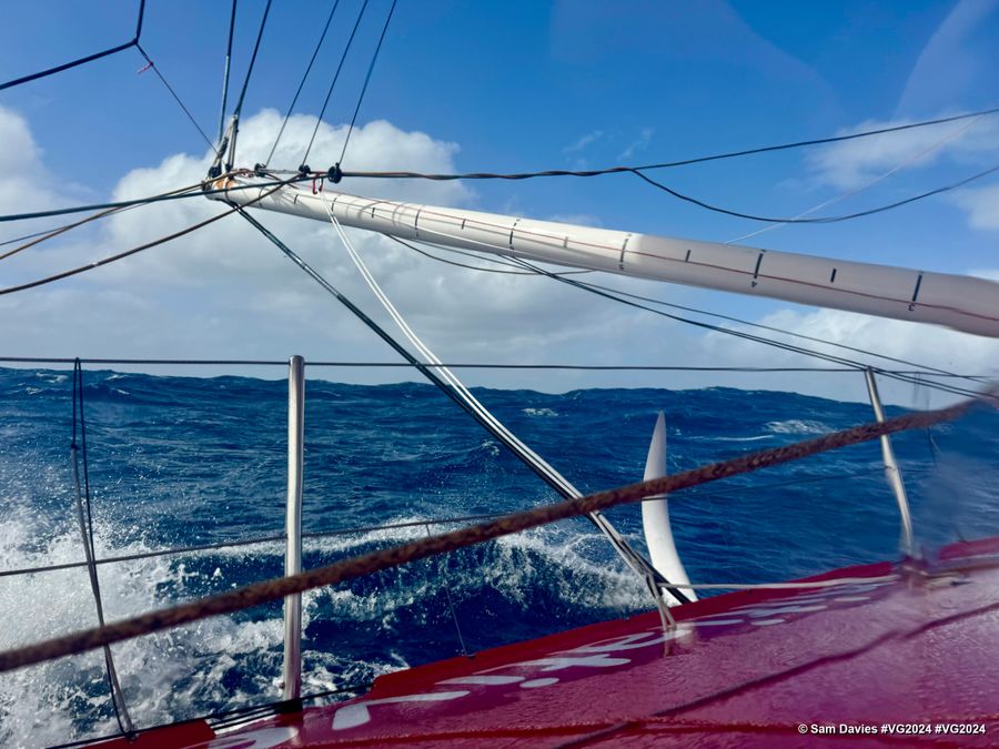 Photo sent from the boat Initiatives-Coeur during the Vendee Globe sailing race on December 28, 2024. Photo credit: skipper Sam Davies