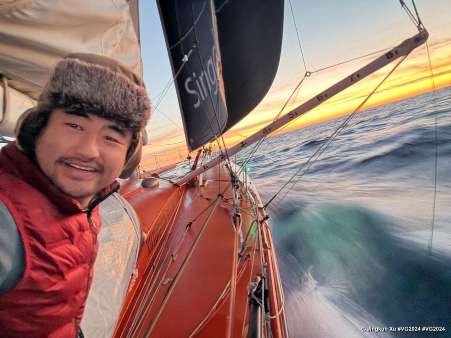 Photo sent from the boat Singchain Team Haikou during the Vendee Globe sailing race on December 29, 2024. Photo credit: skipper Jingkun Xu) mid journey