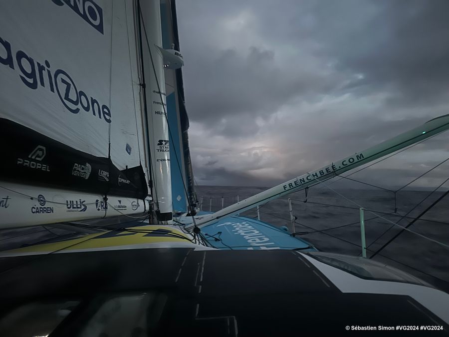 Photo sent from the boat Groupe Dubreuil during the Vendee Globe sailing race on December 30, 2024. Photo credit: skipper Sébastien Simon
