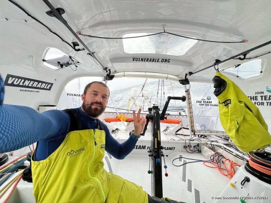Photo sent from the boat VULNERABLE SG during the Vendee Globe sailing race on December 31, 2024. Photo credit: skipper Sam Goodchild
