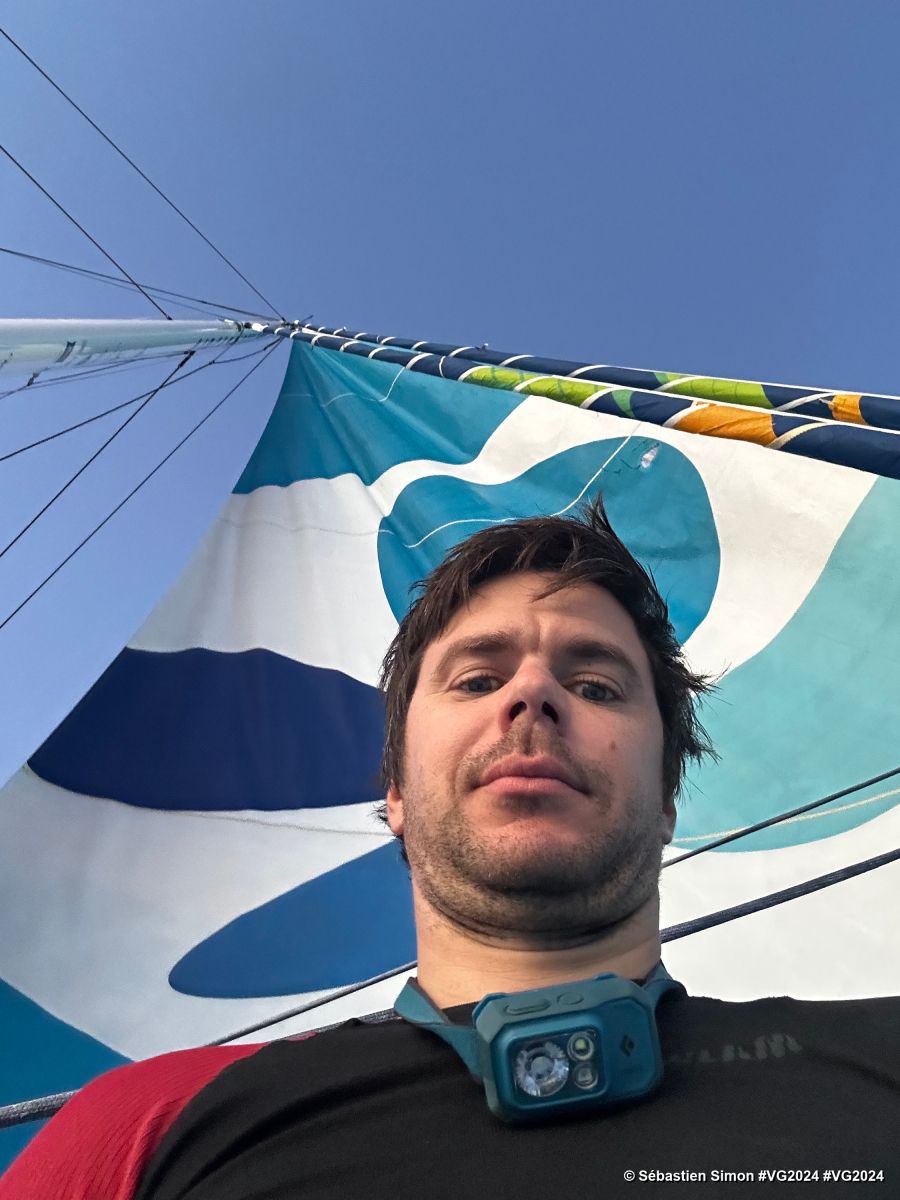 Photo sent from the boat Groupe Dubreuil during the Vendee Globe sailing race on January 01, 2024. Photo credit: skipper Sébastien Simon.