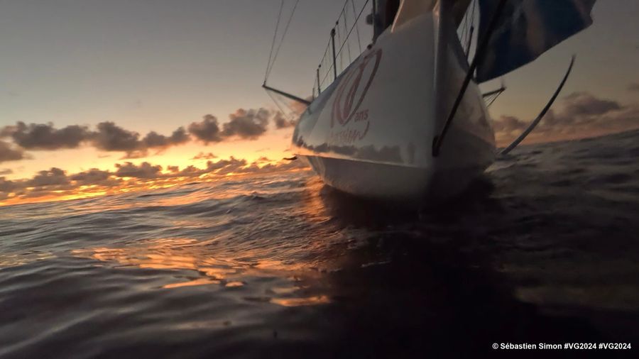 Photo sent from the boat Groupe Dubreuil during the Vendee Globe sailing race on January 01, 2024. Photo credit: skipper Sébastien Simon