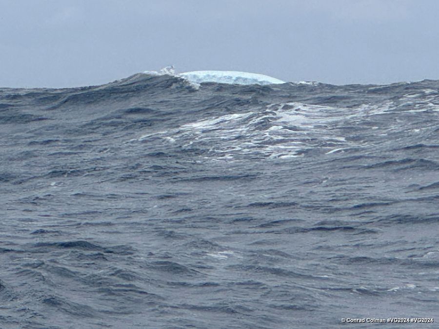 Photo sent from the boat MS Amlin during the Vendee Globe sailing race on December 02, 2024. Photo credit: skipper Conrad Colman. iceberg