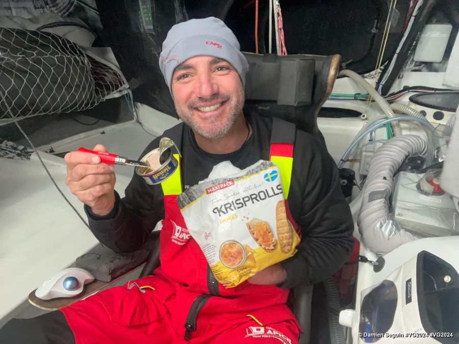 Photo sent from the boat Groupe APICIL during the Vendee Globe sailing race on January 02, 2025. Photo credit: skipper Damien Seguin