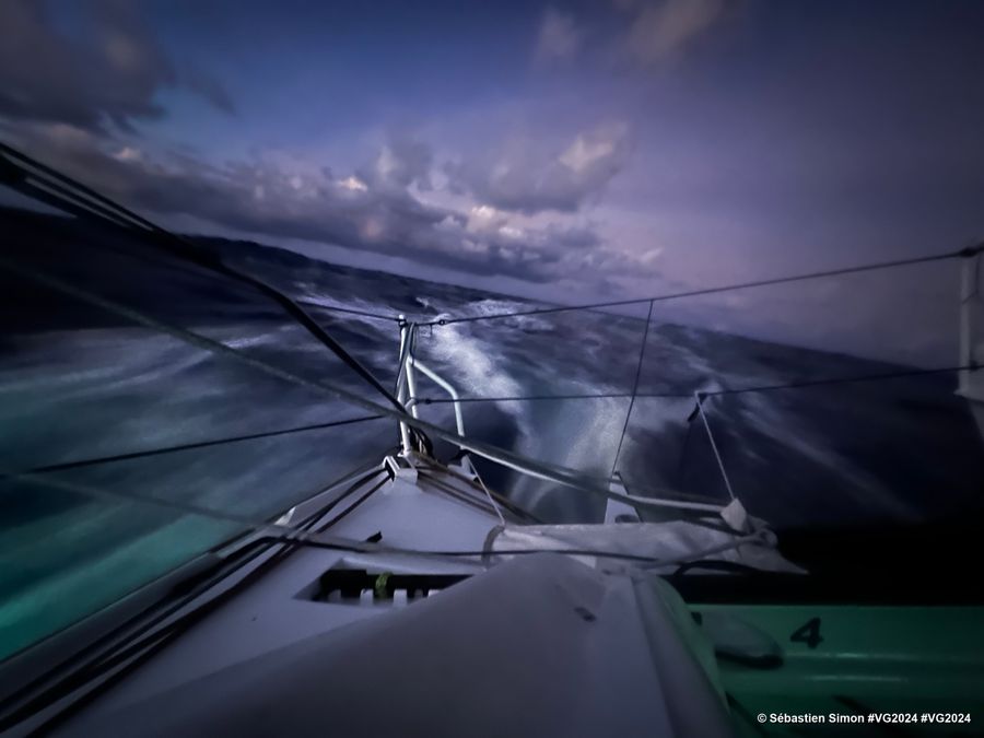 Photo sent from the boat Groupe Dubreuil during the Vendee Globe sailing race on January 04, 2024. Photo credit: skipper Sébastien Simon