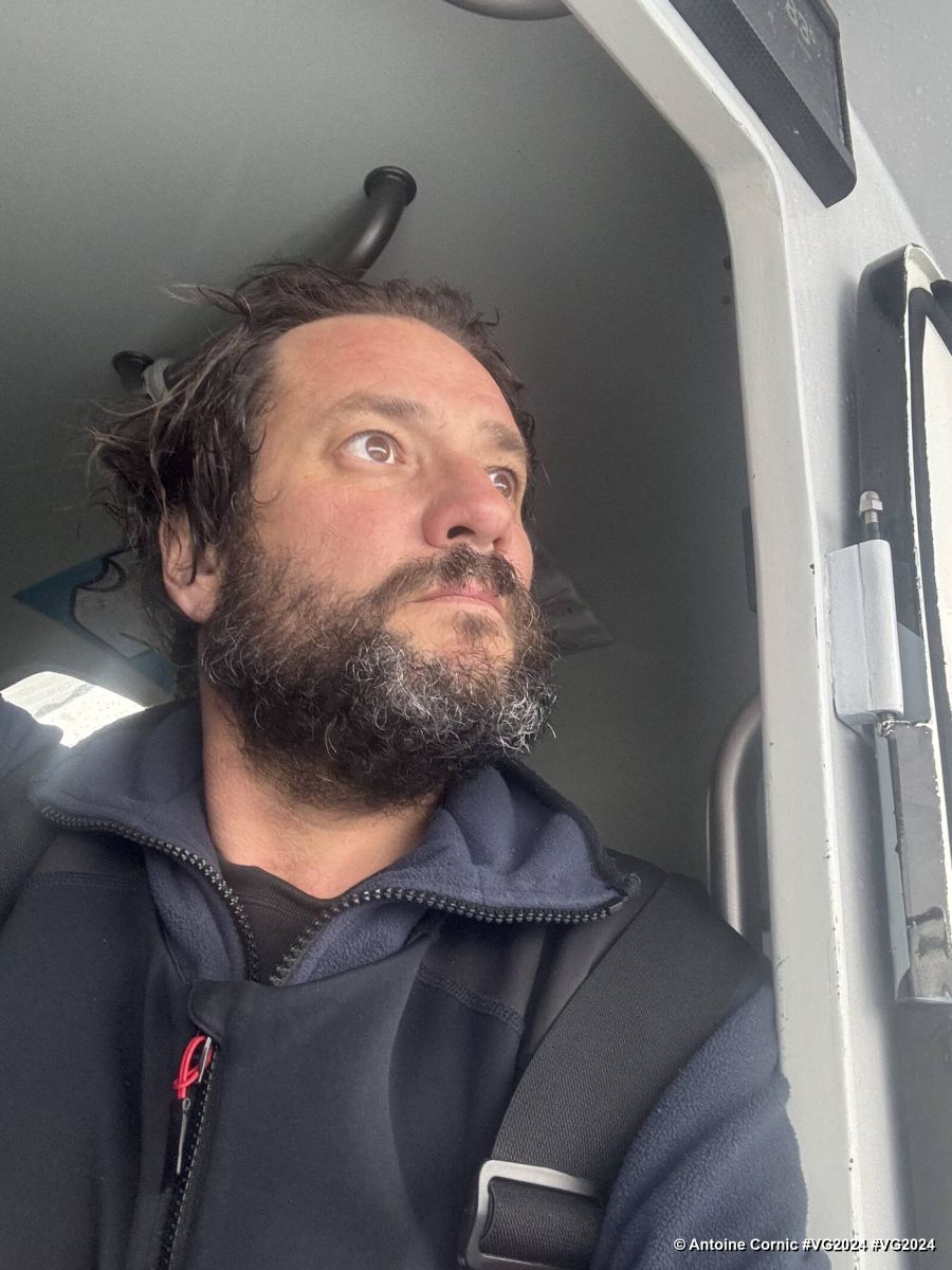 Photo sent from the boat HUMAN Immobilier during the Vendee Globe sailing race on January 07, 2024. Photo credit: skipper Antoine Cornic