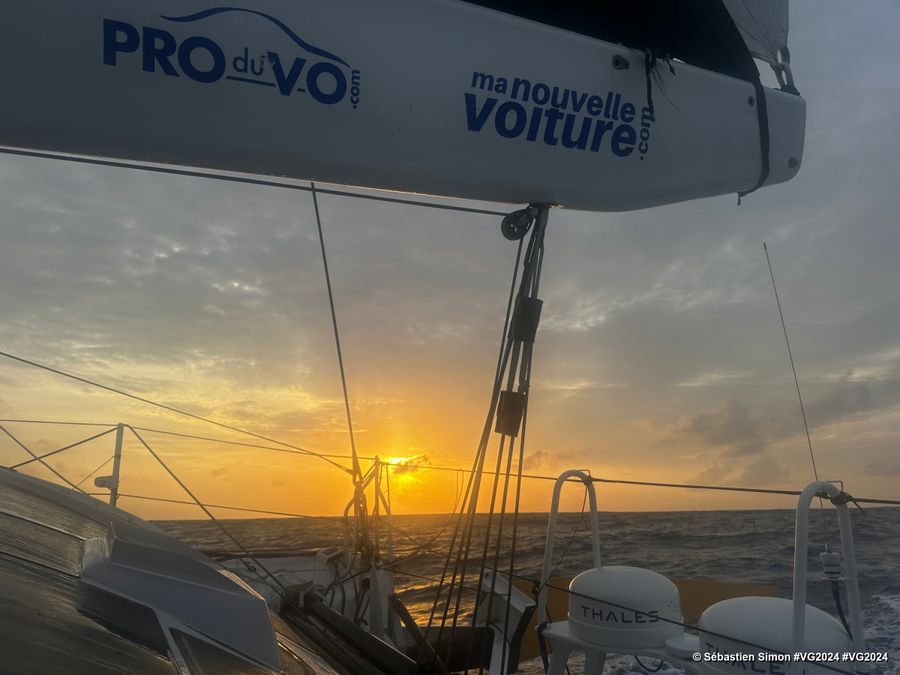Photo sent from the boat Groupe Dubreuil during the Vendee Globe sailing race on January 07, 2024. Photo credit: skipper Sébastien Simon